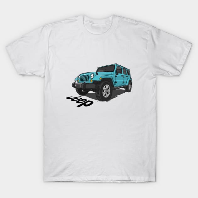 Jeep Wrangler - Ocean Blue T-Shirt by 4x4 Sketch